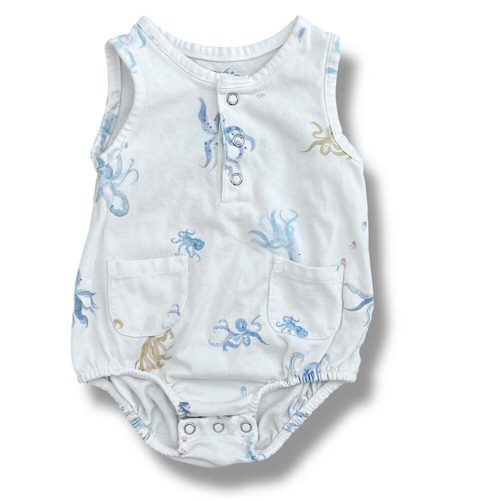 Pehr Ocean Sea Marine Life Animal Sleeveless Organic Cotton Bodysuit Romper 3M